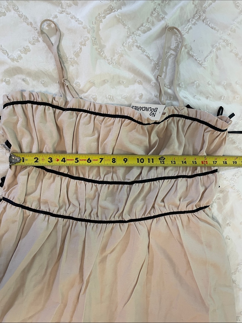 No Boundaries mini dress cream black ribbon ties ruffled square neckline nwt - Picture 11 of 16